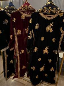 Prêt à porter Modeste Robe Ensemble 3pcs De Luxe Brodé Micro Velours Chemise Doux Organza Dupatta Agrémenté Soie Pantalon Haut - Product Image 4