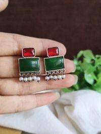 Pendientes de tuerca chapados en plata con patrón oxidado de varios colores, estilo de forma cuadrada de moda para regalo, Material principal de latón - Product Image 5