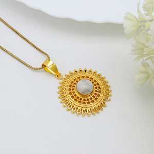 Creative Moonstone Pendant Celestial Sunburst Necklace Boho Brass Jewelry For Women 18k Gold Plated Medallion Wholesale/OEM/ODM - Product Image 6
