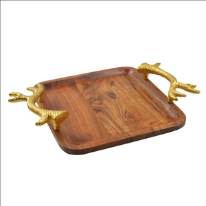 Plateau de service en bois avec poignée en forme de feuille, plateau de service en bois pour fête de mariage et Restaurant, prix de gros - Product Image 1