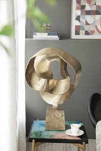 Sculpture moderne en aluminium abstrait poli Décoration intérieure en or antique Pièce d'art pour salon contemporain ou ornement de bureau - Product Image 4