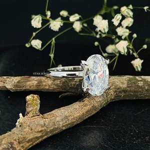 Bague de fiançailles solitaire en or massif 14K 3 Ct CVD IGI certifié diamant, bague en diamant solitaire de 3 Ct de taille ovale cultivée en laboratoire - Product Image 5