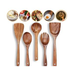 Utensilios de cocina de madera de acacia Cucharas de cocina de madera Juego de 2 utensilios de cocina Cocina - Product Image 6