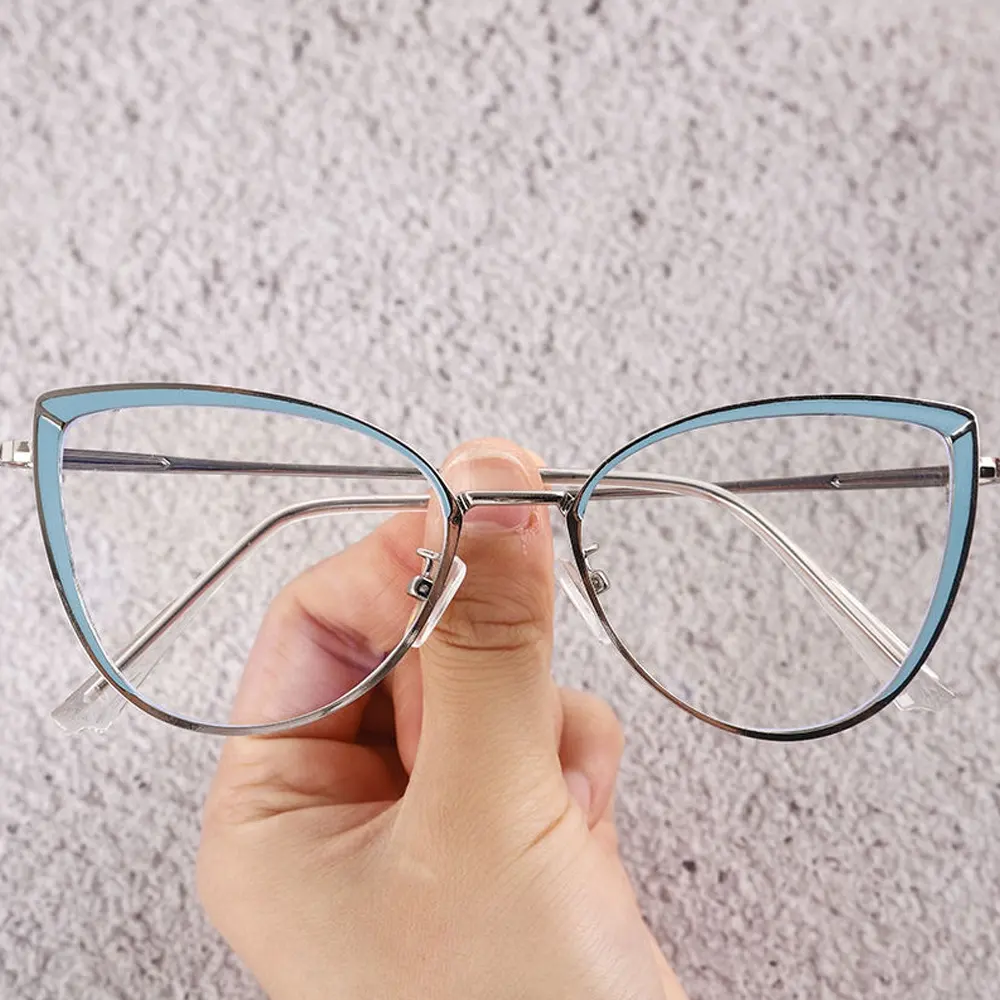 Eyewear फैशनेबल बिल्ली नेत्र धातु फ्रेम तमाशा चश्मा विरोधी नीले प्रकाश ऑप्टिकल फ्रेम महिलाओं चश्मा थोक