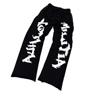 Pantalon large pour homme 100% coton imprimé sur mesure, style vintage délavé à l'acide, broderie et patchwork, coupe évasée, vente en gros - Product Image 5