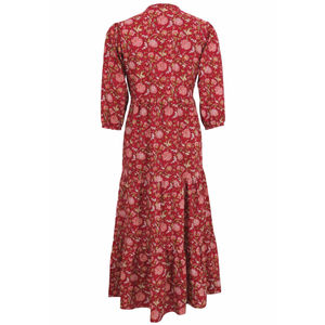 Tiered Long <b>Maxi</b> <b>Dress</b> <b>with</b> Long <b>Sleeves</b> Cranberry Cotton - Product Image 6