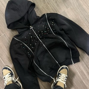 Vente en gros impression personnalisée lavage à l'acide 500 Gsm poids lourd surdimensionné Vintage lavage à l'acide soleil fané sweats à capuche avec strass - Product Image 2