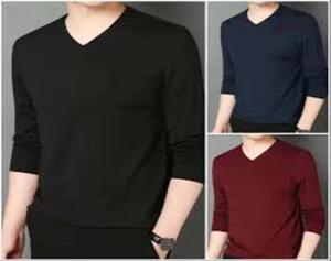 เสื้อยืดคอวีของผู้ชายผ้าคอตตอน100% 180กรัมแขนยาวเสื้อเปล่าสำหรับผู้ชาย - Product Image 6