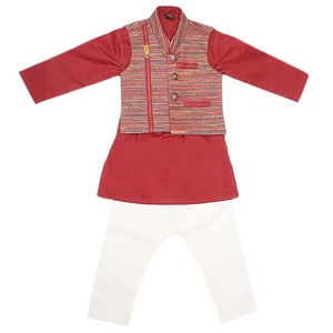ชุดเสื้อกั๊กและกางเกงสำหรับเด็กผู้ชาย - สีแดงเลือดหมู - Product Image 1