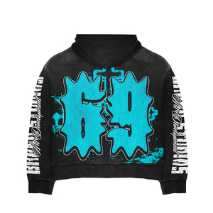 Custom <b>Black</b> Streetwear Zip Up <b>Hoodie</b> Graphic Print Bold Design Heavyweight Fleece <b>Oversized</b> Fit Premium Urban Fashion Jacket - Product Image 5
