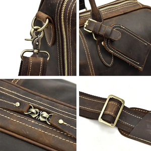 Sac de voyage pliable en cuir véritable avec fermeture éclair, style vintage durable, imperméable et grande capacité - Product Image 6