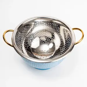 Passoire en acier inoxydable de qualité alimentaire OEM avec revêtement bleu poli miroir pour cuisines domestiques et commerciales Fournisseur en gros - Product Image 2