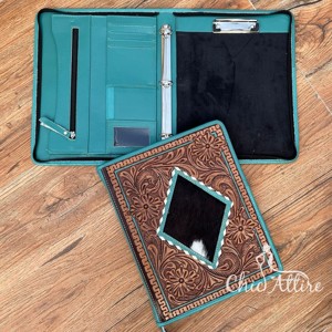 Personalized Hand <b>Tooled</b> <b>Leather</b> 3 Ring Portfolio Binder for Women's Handmade High Quality Cowhide Zipper Portfolio Organizers - Product Image 1