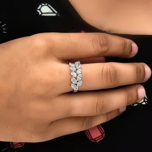 Anillo de diamante de dos capas de oro blanco de 14 quilates, anillo de compromiso de boda de diamante de corte ovalado cultivado en laboratorio, joyería fina - Product Image 5