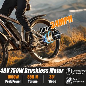 29 bici elettrica per adulti, batteria 48V 17.5AH, Mountain Bike elettrica 750W di picco 1000W, fino a 70 miglia 34mph - Product Image 2