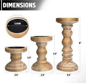 Portavelas para Velas de Pilar, Juego de 3, Portavelas de Madera Estilo Rústico, Soporte de Madera para Velas, Portavelas Alto Vintage - Product Image 2