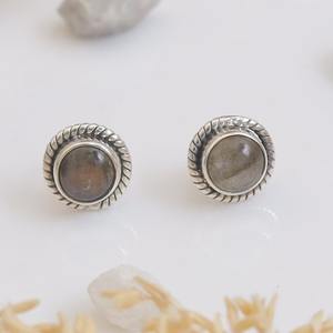 Pendientes de tuerca chapados en oro para mujer y niña, regalo de boda, fiesta, plata de ley 925 maciza, hechos a mano, con gema de topacio ahumado giratorio - Product Image 3