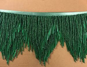 6" Green Glass SEED & <b>Bugle</b> <b>Bead</b> <b>Beaded</b> Fringe - Product Image 2