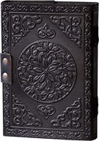 NEW ERA Schwarzes Leder-Hardcover-Tagebuch Fadenheftung Digitaldruck Drittes-Auge-Stein Keltisches Dreifachmond-Design 120 Blatt Geschenk