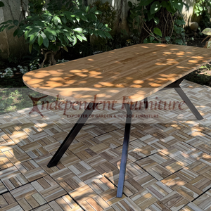 Table à manger ovale en teck massif, style minimaliste moderne, imperméable, pour usage extérieur dans un jardin, un parc ou une villa, mobilier d'extérieur - Product Image 5