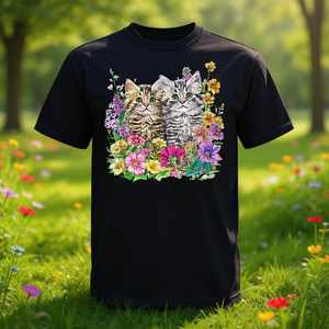 Maglietta promozionale con gattini carini nel giardino di fiori - Product Image 3