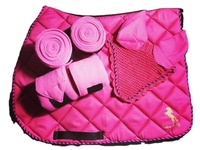 Ensemble de tapis de selle en satin de cheval comprenant des bottes tendon bottes cloche ensembles de bandage voile de mouche couleurs assorties et tailles assorties