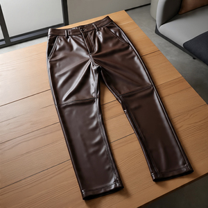 100% cuir véritable vêtements d'extérieur pour hommes coupe régulière pantalon confortable 2025 vente en gros en plein air mode pantalon en cuir de mouton hommes - Product Image 3