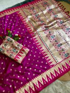 ผ้าไหมปาธานีเนื้อนุ่มสวยงาม งานปักแฟนซี สำหรับเจ้าสาว ผ้าส่าหรีสั่งตัดพิเศษ น้ำหนักตามสั่ง พร้อมลายปักดิ้นทอง มีสินค้าในสต็อก ผลิตในอินเดีย - Product Image 2