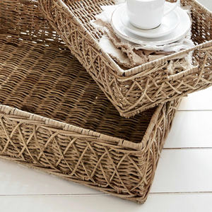 Ensemble de plateaux de service en rotin, plateau de rangement en osier fait à la main, design naturel durable, organisateur polyvalent pour la salle à manger et la table basse - Product Image 2