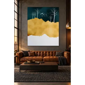 Impression sur toile Fida, ciel vert foncé avec colline dorée et arbres blancs - Product Image 2