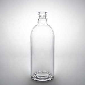 Botella de Licor Clásica de Vidrio Transparente de 750 ml, Botella Redonda Boston Vacía para Licores con Acabado <span class=keywords><strong>Guala</strong></span> a Prueba de Manipulación para Vodka, Ron y Ginebra - Product Image 1