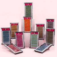 Lagee — Extensions de cils individuels 2D, fournitures pour maquillage des yeux, vente en gros, rouge, brun, facile à attraper et à Fan