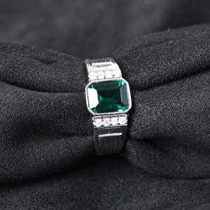 NOVAMART Fine Buy Premium 925 Pure Sterling <b>Silver</b> <b>Rings</b> for <b>Men</b> Boho Style Emerald Cut Cluster Jade Main Stone Rhodium Plated F - Product Image 2
