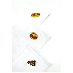 Lot de 3 chaussettes respirantes brodées à motif Fast Food, colorées, pour usage quotidien - Product Image 1