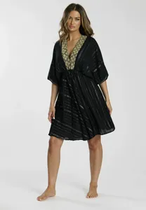 ชุดเดรสสั้นผ้าเรยอนแบบชิ้นเดียวสำหรับผู้หญิงชุดเดรสคาฟตันทรงสั้นคอวีหรูหราเหมาะสำหรับใส่ในฤดูร้อน - Product Image 2