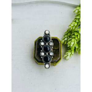 Sheila Becenti <b>Adjustable</b> Statement <b>Ring</b> Multi-Color Onyx and Sterling Silver Cluster Bezel Set Opal for Everyday Wear - Product Image 1