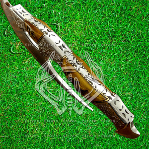 Custom Full Tang D2 Steel Hunting <b>Camping</b> Bearded <b>Axe</b>, Ram Horn Handle Tomahawk Real Hatchet with Leather Sheath, Ideal Gift - Product Image 6