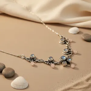 Collar de Plata 925 con Piedra Lunar para Mujer, Colgantes y Dijes Finos, Joyería con Piedras Preciosas - Product Image 1