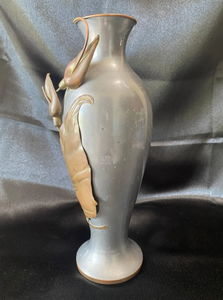 Tall Metal <b>Floor</b> <b>Vase</b> Elegant Gold leaf Pattern Antique White Finished Stylish Coastal Home Decor for Weddings Iron Material - Product Image 3