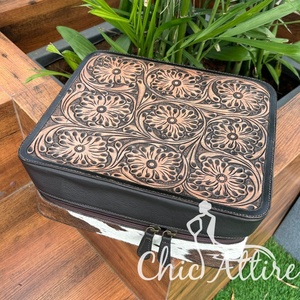 Custom Branded Portable Earrings Ring Case Cow Hide Leather Jewelry Organizer Storage Case Gift Boxes Large Travel Jewelry Boxes - Product Image 1