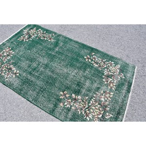 Tapis en laine beige vert classique 3.8x6.5 pieds Style turc Design patchwork abstrait pour salon couloir 10mm Latex en peluche - Product Image 4