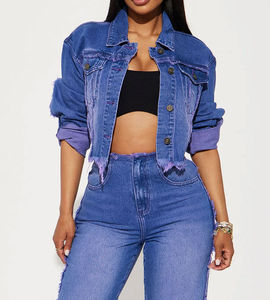 Veste Courte en Jean Style Coréen pour Femme 2025 – Design Rétro avec Poches Déchirées, Logo Personnalisé, Veste en Jean OEM de Haute Qualité pour Femme - Product Image 6