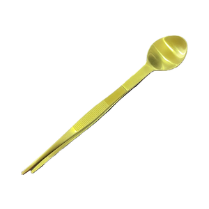 Cuchara de degustación Platos dobles personalizados Cuchara dorada de acero inoxidable de alta calidad con pinzas Cuchara de doble función - Product Image 1