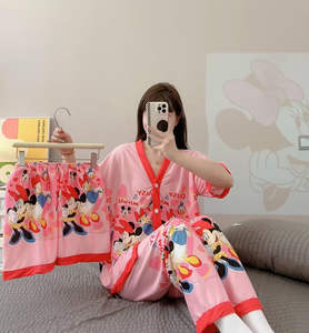 Nueva Llegada de Dibujos Animados Impreso Mujeres Pijamas Conjuntos 3 Piezas Tamaño Libre Algodón Ropa de Dormir Encantadora Ropa de Dormir para Mujeres - Product Image 2