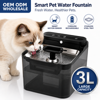 Fontaine à eau intelligente pour animaux de compagnie OEM ODM 3L avec capteur de mouvement, sans fil, rechargeable, en acier inoxydable, distributeur d'eau automatique pour chats, vente en gros