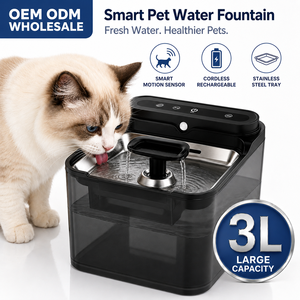 Fuente de Agua Inteligente para Mascotas de 3L, OEM ODM, con Sensor de Movimiento, Inalámbrica, <span class=keywords><strong>Recargable</strong></span>, de Acero Inoxidable, Dispensador Automático de Agua para Gatos, Venta al Por Mayor - Product Image 1