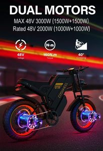 Bici elettrica da cross per ragazzi e adulti, Ebike fuoristrada 48V/60V con motore 1500W 2000W, batterie doppie 25Ah 40Ah, 28 40mph - Product Image 3