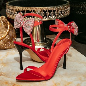 Zapatos de Tacón Alto para Mujer, Estilo Europeo y Americano, con Lazo Rojo, Sandalias de Tacón Alto, Gran Venta, para Gala, Boda, Fiesta - Product Image 1