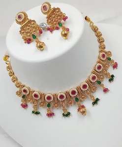 ENSEMBLE DE BIJOUX EN CUIVRE CLIENT INDIEN TRADITIONNEL ET À LA MODE ENSEMBLE DE BIJOUX DE MARIAGE POUR FEMMES ENSEMBLE DE BOUCLES D'OREILLES ET DE COLLIER - Product Image 1