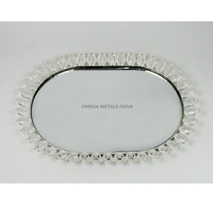 ถาดเสิร์ฟรูปไข่สีเงินหรูหราพร้อมขอบลูกปัดคริสตัลเหมาะสำหรับความบันเทิงและการตกแต่งที่ทันสมัย - Product Image 1